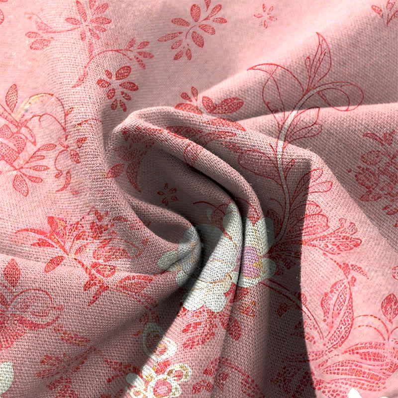 Buddha Stones Cotton Linen Romantic Floral Pattern Women's Elastic Waist Wide Leg Pants With Pockets - image 3