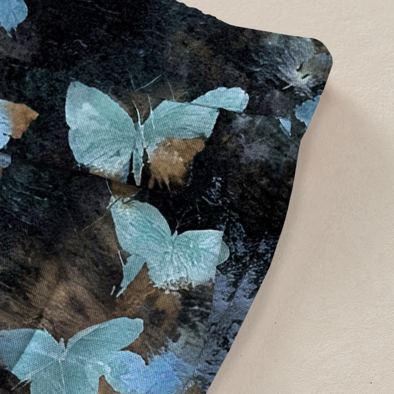 Buddha Stones Cotton Linen Butterfly Pattern Women's Elastic Waist Wide Leg Pants With Pockets - image 6