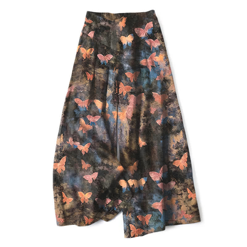 Buddha Stones Cotton Linen Butterfly Pattern Women's Elastic Waist Wide Leg Pants With Pockets - Pink - US16，UK/AU20，EU48 (3XL) - image 8