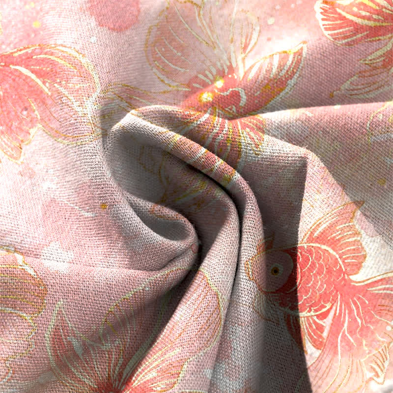 Buddha Stones Cotton Linen Koi Fish Floral Pattern Women's Elastic Waist Wide Leg Pants With Pockets - image 3