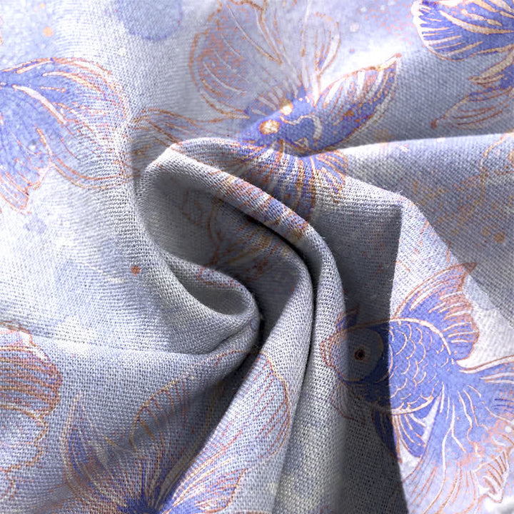 Buddha Stones Cotton Linen Koi Fish Floral Pattern Women's Elastic Waist Wide Leg Pants With Pockets - image 7