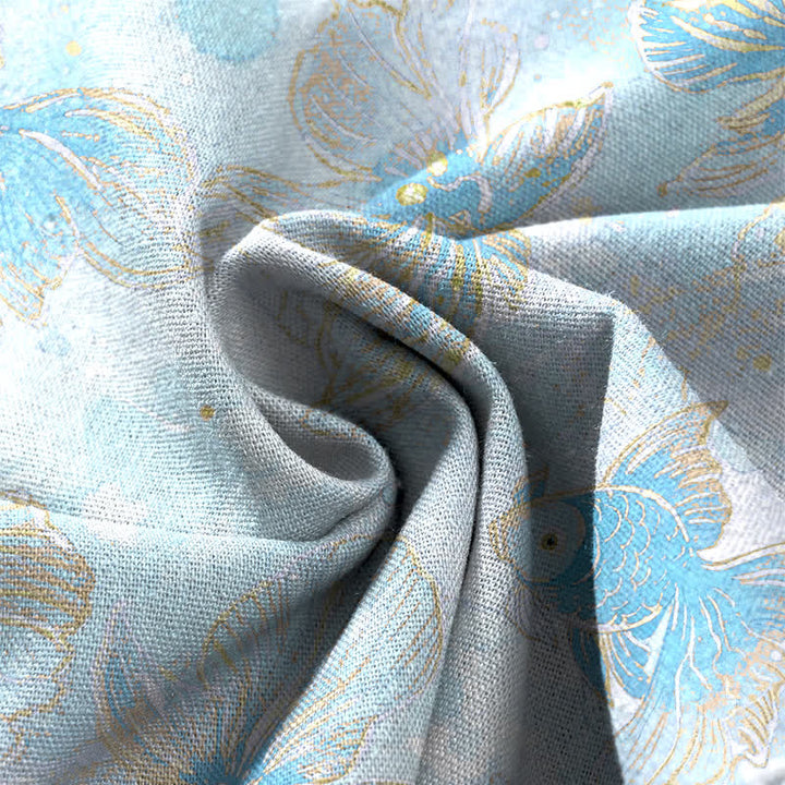 Buddha Stones Cotton Linen Koi Fish Floral Pattern Women's Elastic Waist Wide Leg Pants With Pockets - image 11