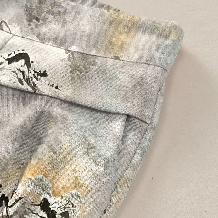 Buddha Stones Cotton Linen Ink Wash Pattern Women's Elastic Waist Wide Leg Pants With Pockets - image 2