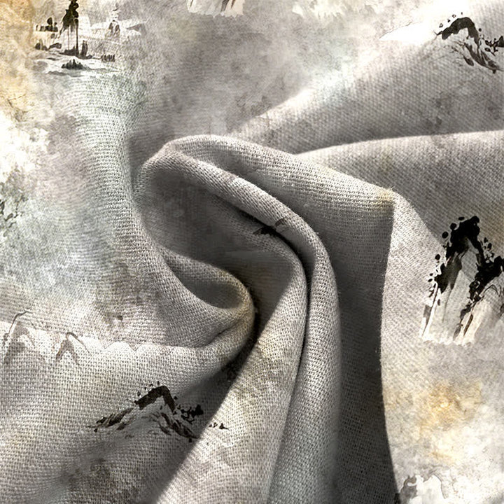 Buddha Stones Cotton Linen Ink Wash Pattern Women's Elastic Waist Wide Leg Pants With Pockets - image 3