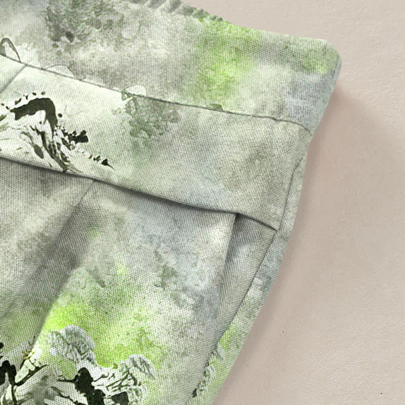 Buddha Stones Cotton Linen Ink Wash Pattern Women's Elastic Waist Wide Leg Pants With Pockets - image 10