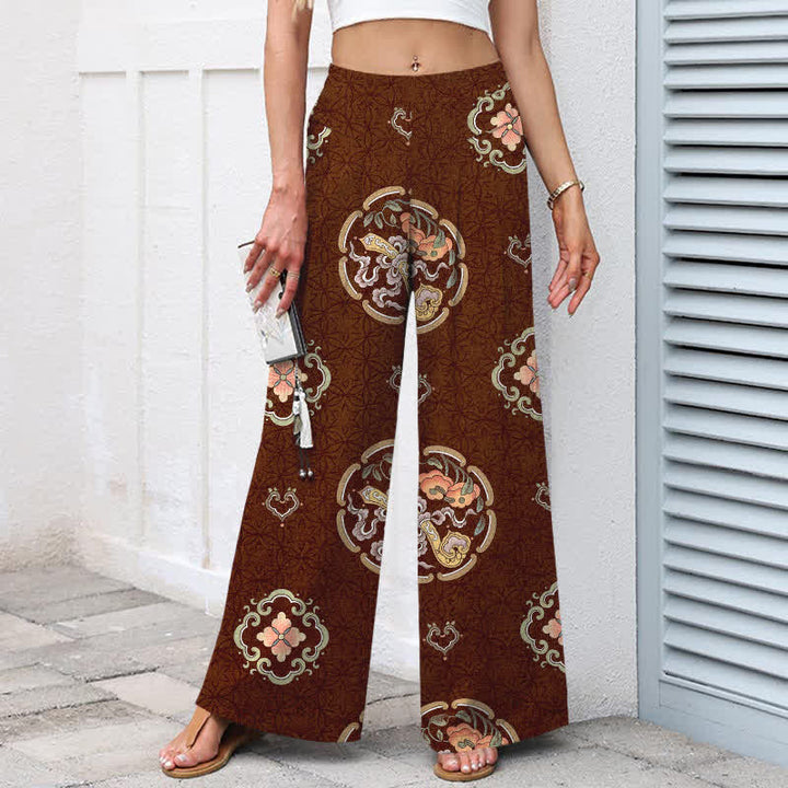 Buddha Stones Cotton Linen Bohemian Medallion Pattern Women's Elastic Waist Wide Leg Pants With Pockets - image 5