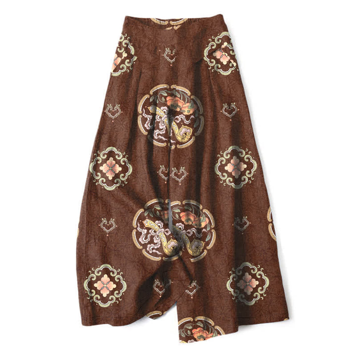 Buddha Stones Cotton Linen Bohemian Medallion Pattern Women's Elastic Waist Wide Leg Pants With Pockets - Sienna - US16，UK/AU20，EU48 (3XL) - image 4