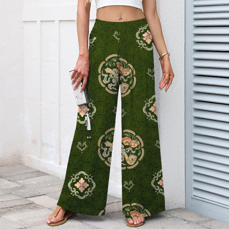 Buddha Stones Cotton Linen Bohemian Medallion Pattern Women's Elastic Waist Wide Leg Pants With Pockets - image 9