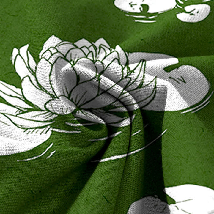 Buddha Stones Cotton Linen Lotus Leaf Pattern Women's Elastic Waist Wide Leg Pants With Pockets - image 3