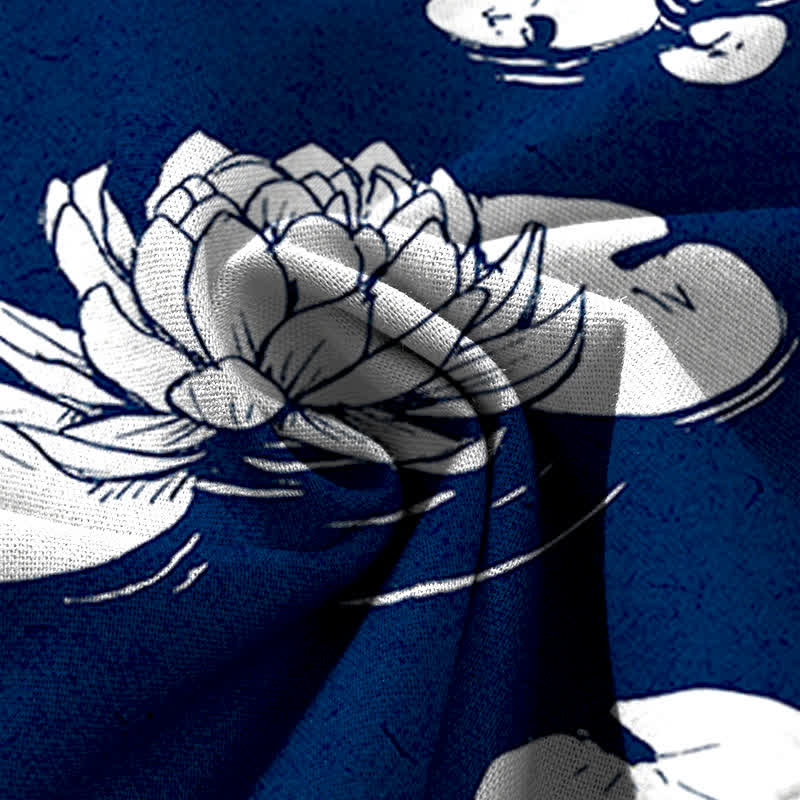 Buddha Stones Cotton Linen Lotus Leaf Pattern Women's Elastic Waist Wide Leg Pants With Pockets - image 11