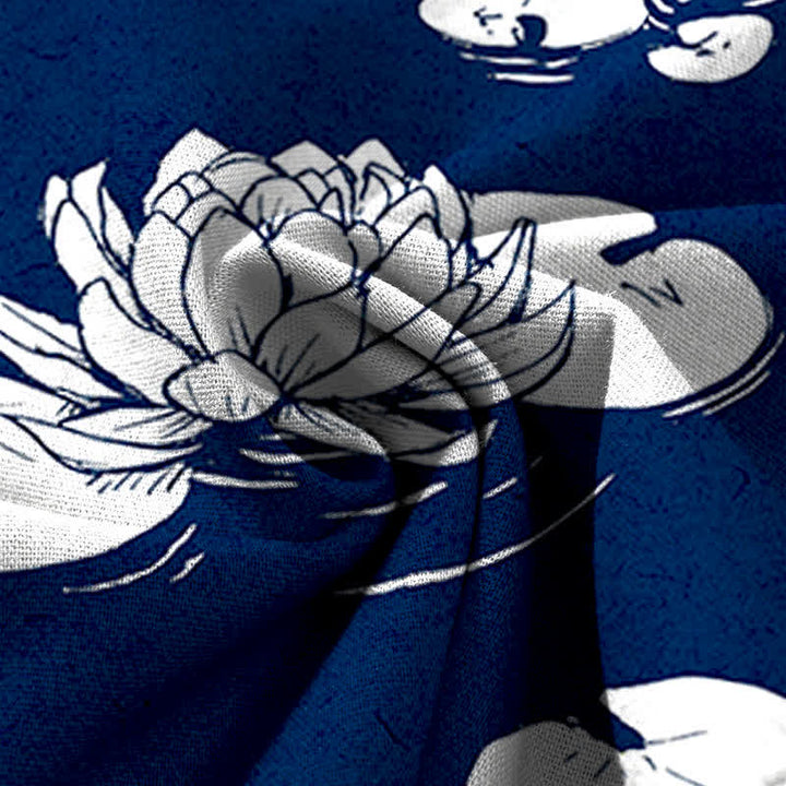 Buddha Stones Cotton Linen Lotus Leaf Pattern Women's Elastic Waist Wide Leg Pants With Pockets - image 11