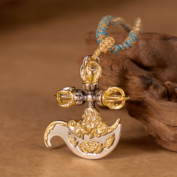 Buddha Stones Copper Vajra Grounding Tibetan Relief Carved Totem Charm Necklace Pendant - image 2