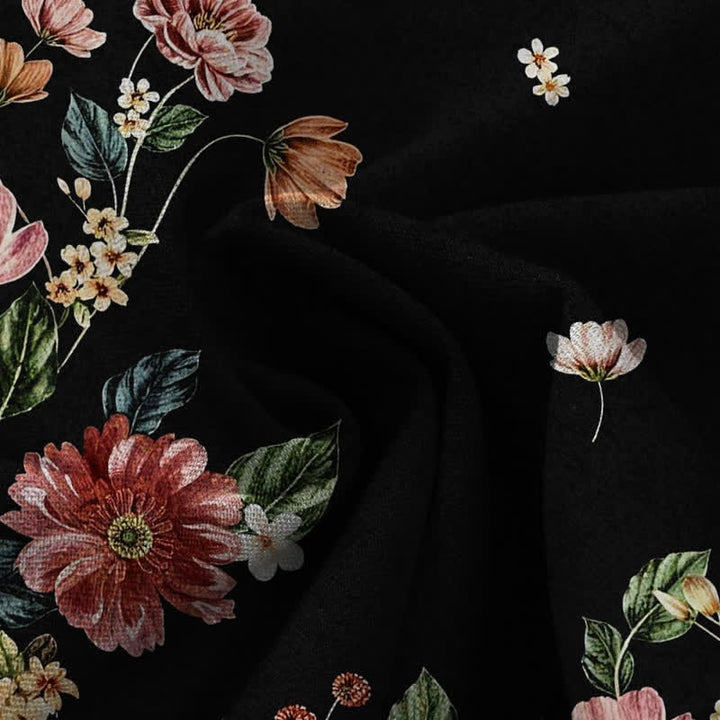 Buddha Stones Cotton Linen Bohemian Floral Pattern Women's Elastic Waist Wide Leg Pants With Pockets - image 3
