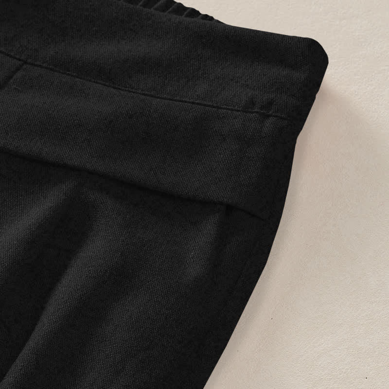 Buddha Stones Cotton Linen Bohemian Floral Pattern Women's Elastic Waist Wide Leg Pants With Pockets - image 2