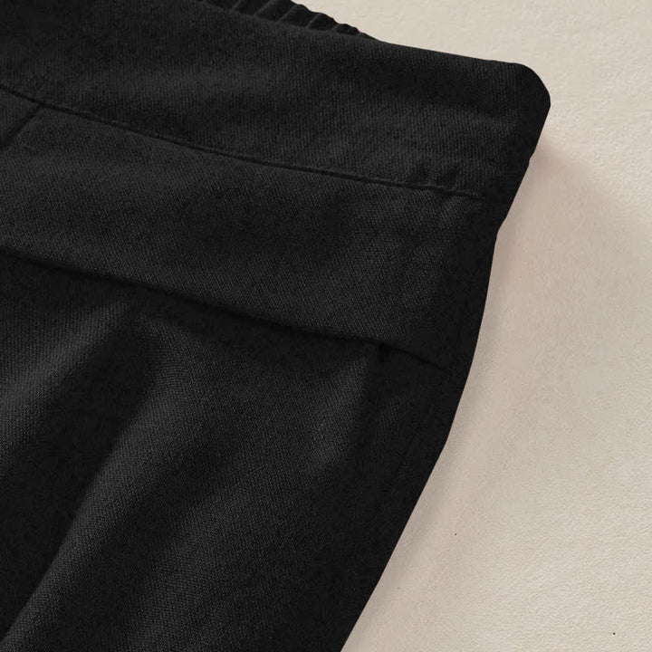 Buddha Stones Cotton Linen Bohemian Floral Pattern Women's Elastic Waist Wide Leg Pants With Pockets - image 2