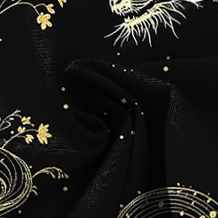 Buddha Stones Cotton Linen Dragon Wave Pattern Women's Elastic Waist Wide Leg Pants With Pockets - image 3