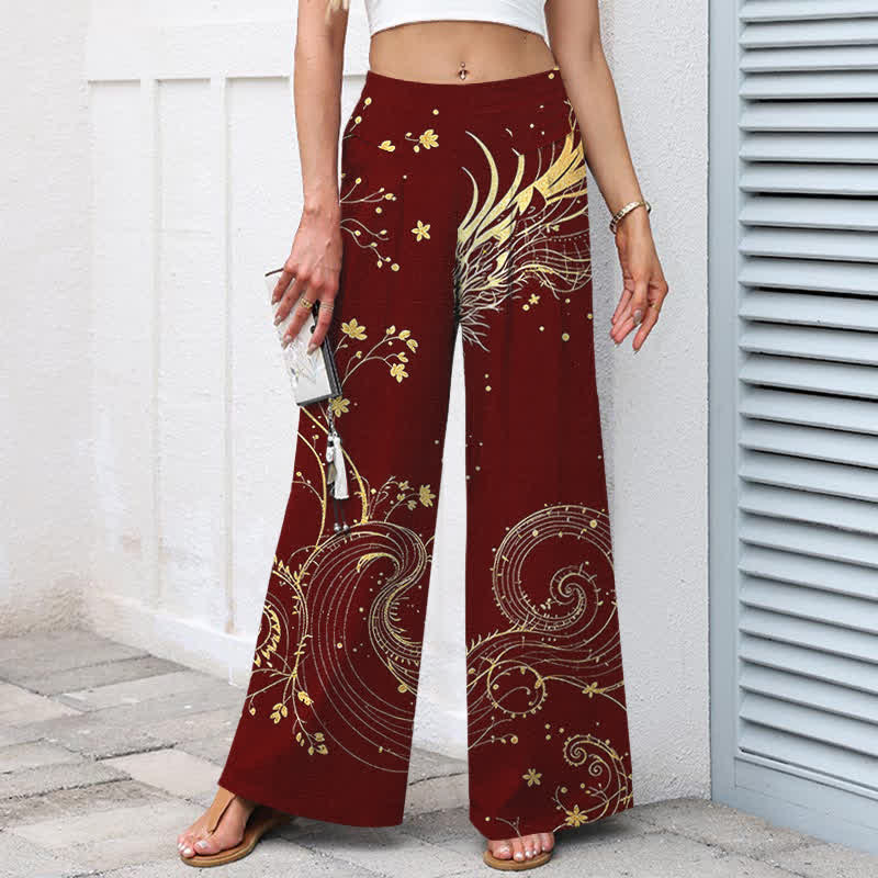 Buddha Stones Cotton Linen Dragon Wave Pattern Women's Elastic Waist Wide Leg Pants With Pockets - image 5
