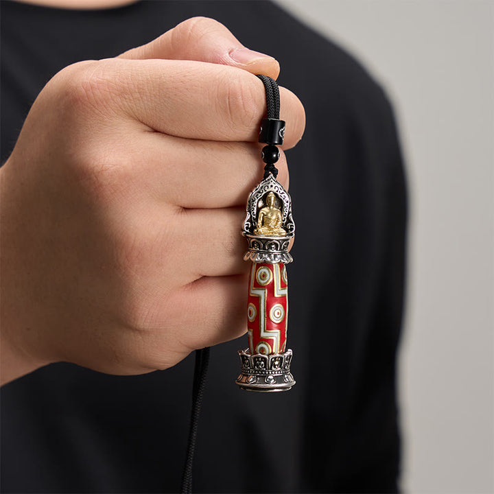 Buddha Stones Copper Nine-Eye Dzi Bead Pattern Protection Tibetan Charm Necklace Pendant - image 4