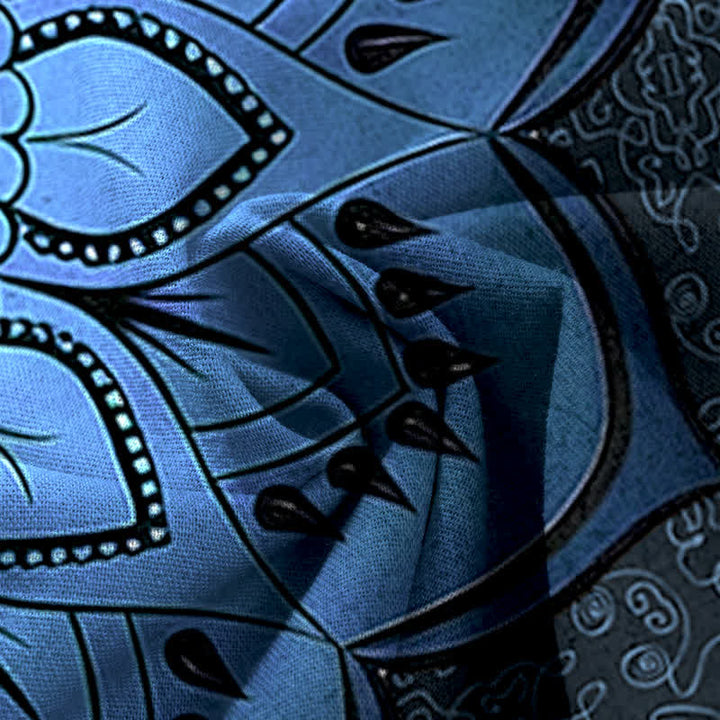 Buddha Stones Cotton Linen Mandala Pattern Women's Elastic Waist Wide Leg Pants With Pockets - image 9