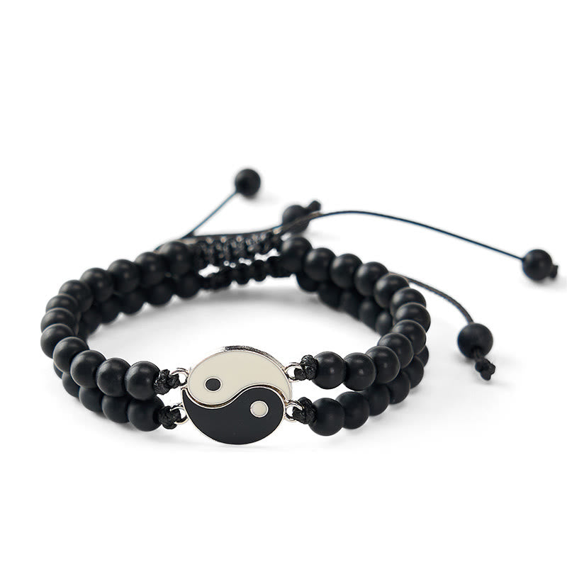 Buddha Stones Yin Yang Hematite Frosted Stone Lava Rock Support Bracelet - image 10