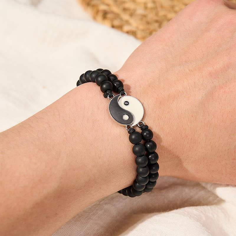 Buddha Stones Yin Yang Hematite Frosted Stone Lava Rock Support Bracelet - image 9