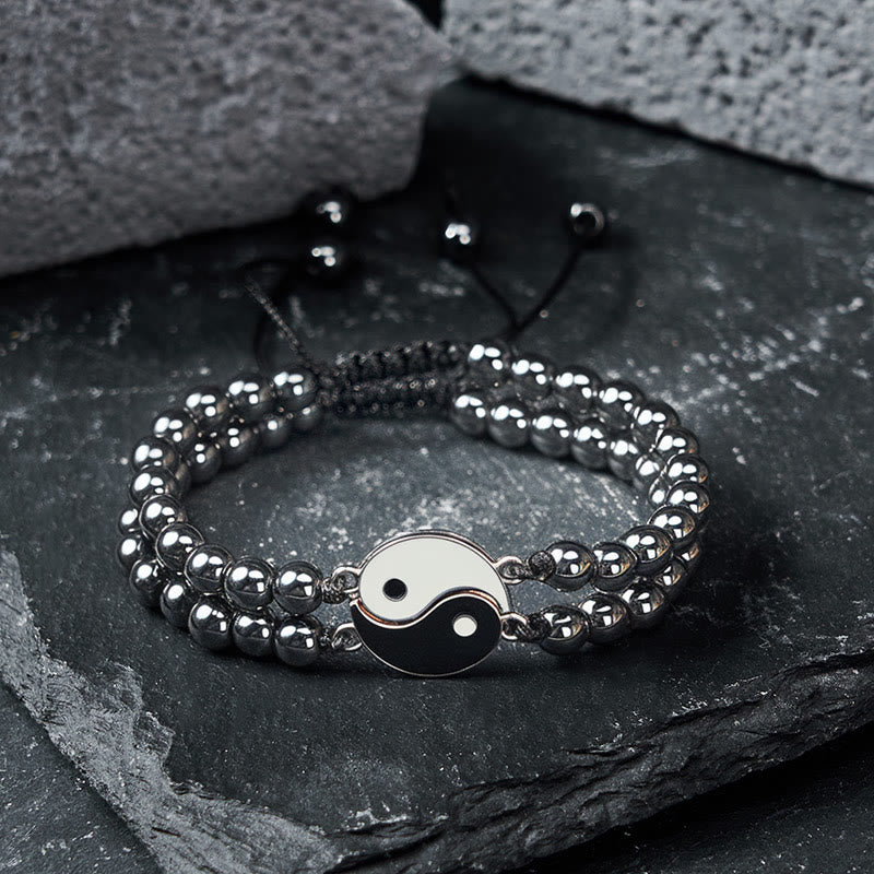 Buddha Stones Yin Yang Hematite Frosted Stone Lava Rock Support Bracelet - image 1