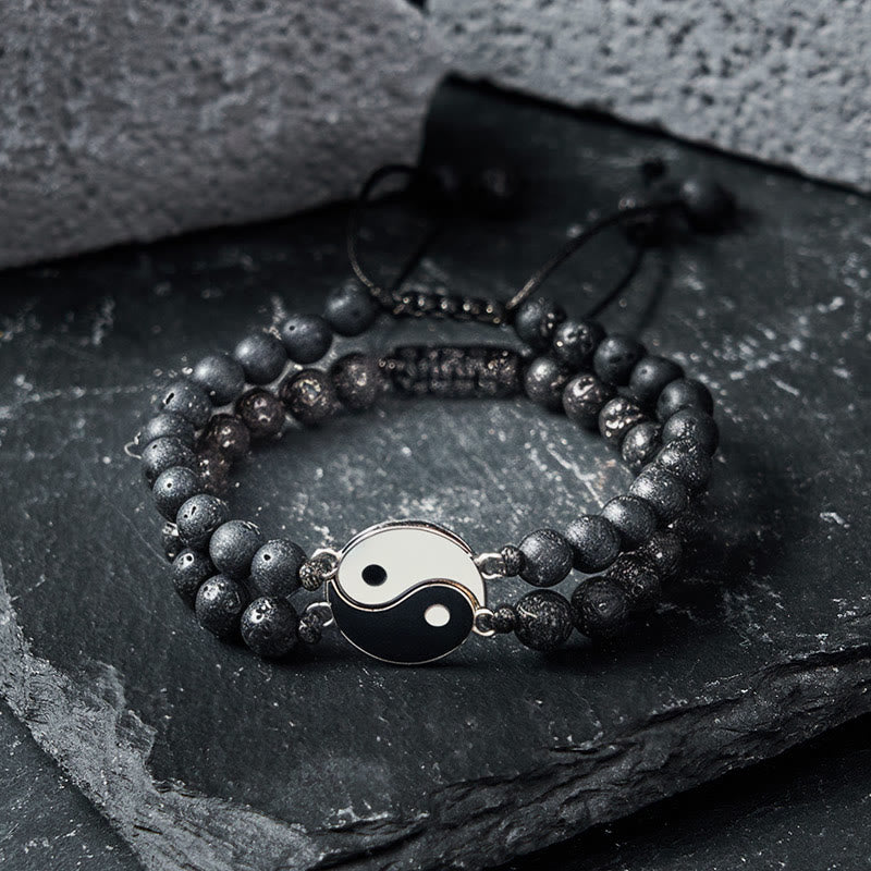 Buddha Stones Yin Yang Hematite Frosted Stone Lava Rock Support Bracelet - image 13