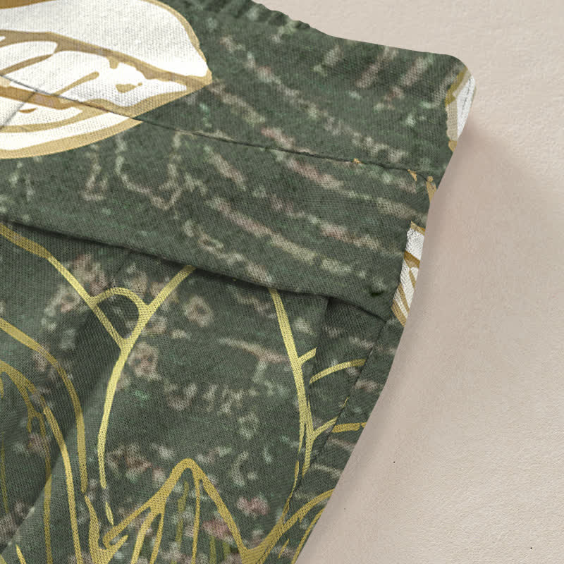 Buddha Stones Cotton Linen Lotus Bloom Pattern Women's Elastic Waist Wide Leg Pants With Pockets - image 2