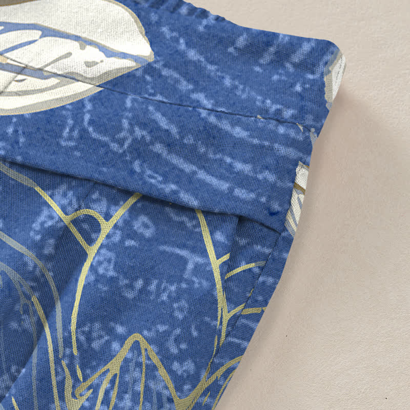 Buddha Stones Cotton Linen Lotus Bloom Pattern Women's Elastic Waist Wide Leg Pants With Pockets - image 6