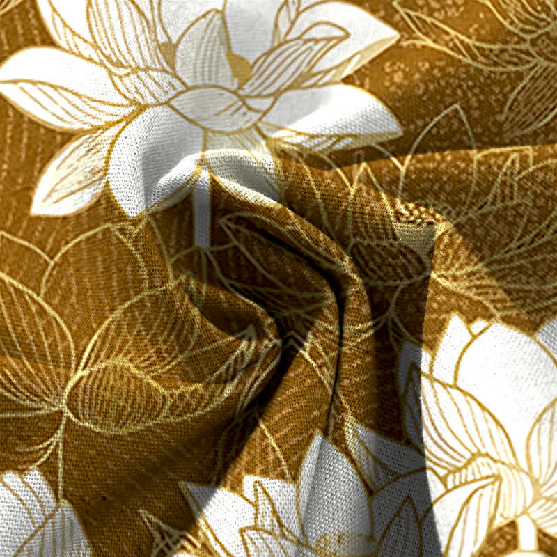 Buddha Stones Cotton Linen Lotus Bloom Pattern Women's Elastic Waist Wide Leg Pants With Pockets - image 11