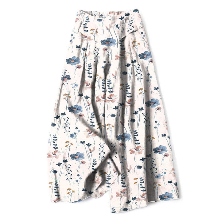 Buddha Stones Cotton Linen Floral Pattern Women's Elastic Waist Wide Leg Pants With Pockets - LavenderBlush - US16，UK/AU20，EU48 (3XL) - image 4