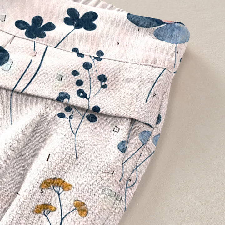 Buddha Stones Cotton Linen Floral Pattern Women's Elastic Waist Wide Leg Pants With Pockets - image 6
