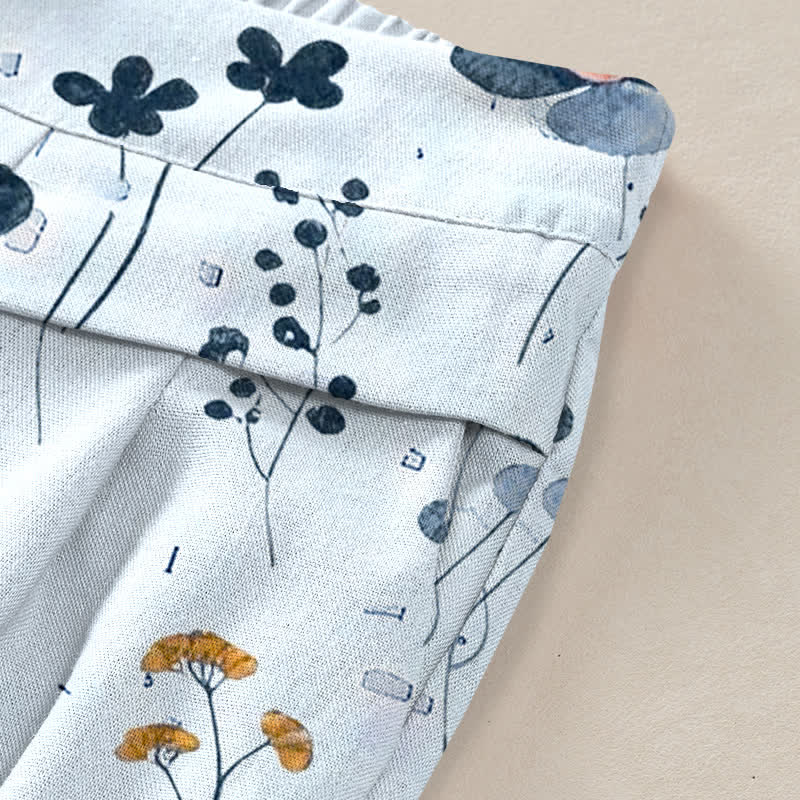 Buddha Stones Cotton Linen Floral Pattern Women's Elastic Waist Wide Leg Pants With Pockets - image 10