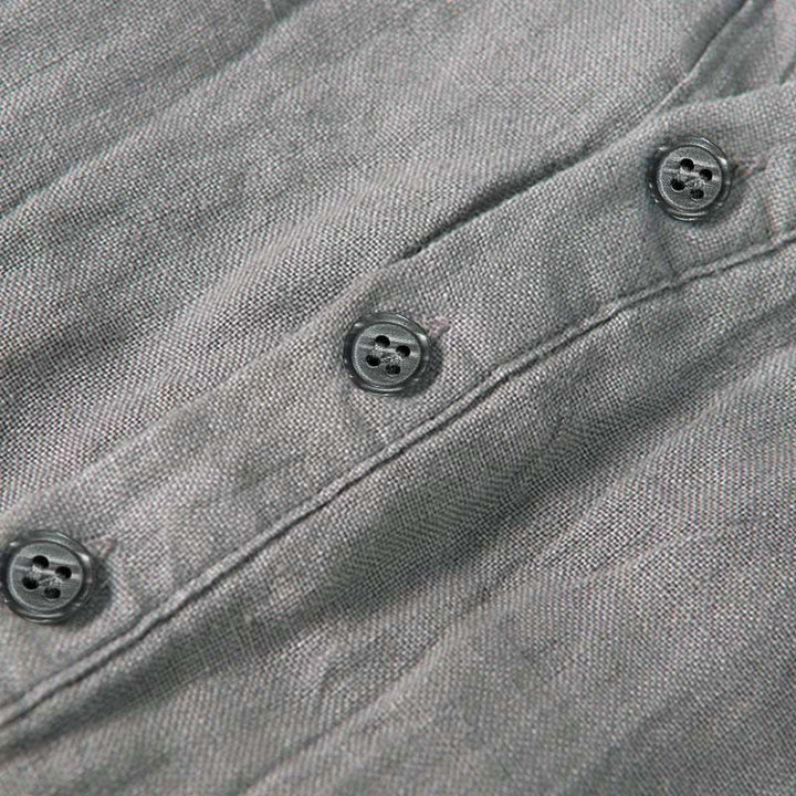 Buddha Stones Solid Color Short Sleeve Half Button Shirt Cotton Linen Men Clothing - image 34