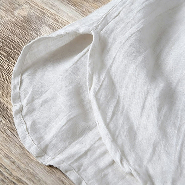 Buddha Stones Solid Color Short Sleeve Half Button Shirt Cotton Linen Men Clothing - image 43