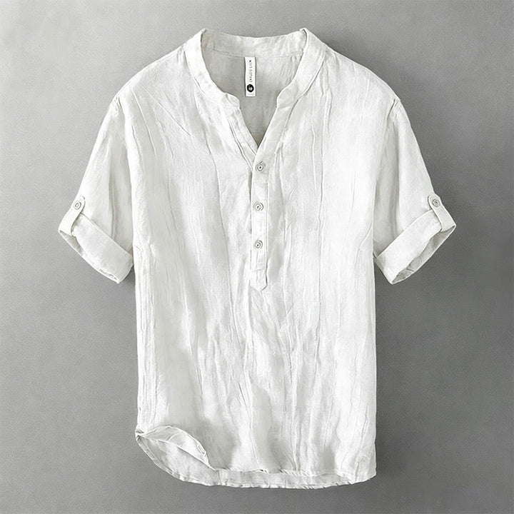 Buddha Stones Solid Color Short Sleeve Half Button Shirt Cotton Linen Men Clothing - Roll-Up 3/4 Sleeve Design - White - US/UK/AU50，EU60 (5XL) - image 38