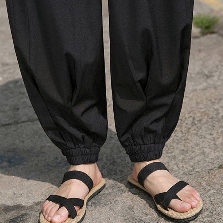 Buddha Stones Summer Casual Drawstring Chinese Character Carefree Embroidery Ankle Pants Men's Harem Pants With Pockets - image 12