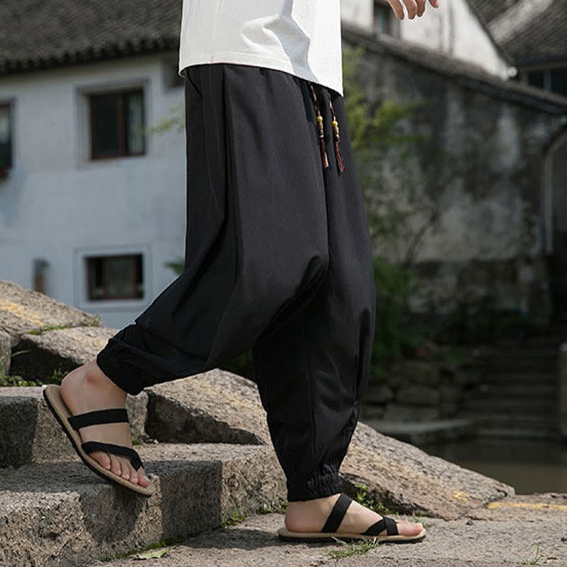 Buddha Stones Summer Casual Drawstring Chinese Character Carefree Embroidery Ankle Pants Men's Harem Pants With Pockets - image 6