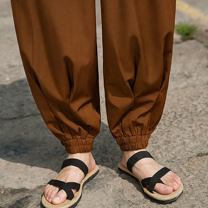Buddha Stones Summer Casual Drawstring Chinese Character Carefree Embroidery Ankle Pants Men's Harem Pants With Pockets - image 18
