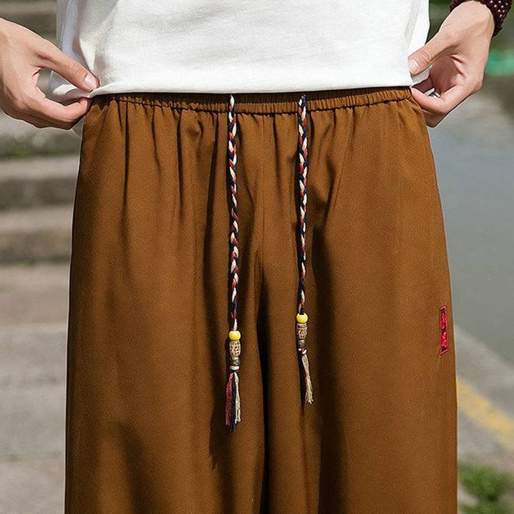 Buddha Stones Summer Casual Drawstring Chinese Character Carefree Embroidery Ankle Pants Men's Harem Pants With Pockets - image 15