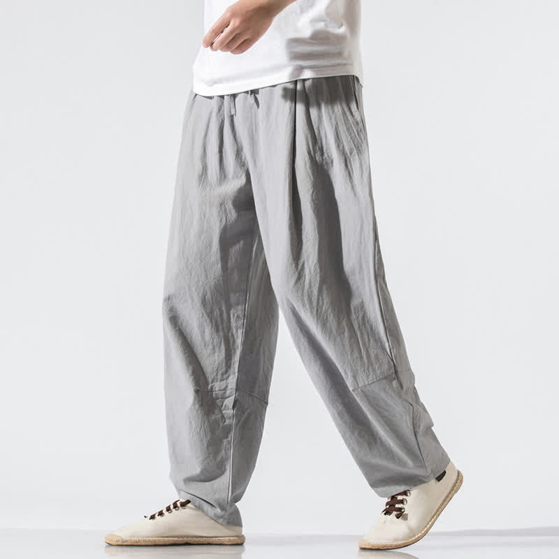 Buddha Stones Summer Casual Minimalist Drawstring Elastic Waist Solid Long Pants Men's Harem Pants With Pockets - LightGray - US/UK/AU46，EU56 (5XL) - image 0