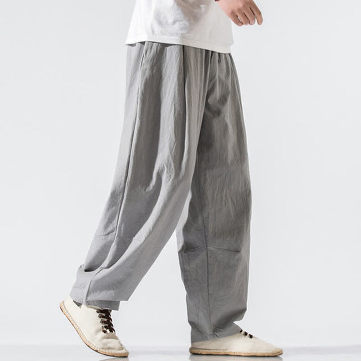 Buddha Stones Summer Casual Minimalist Drawstring Elastic Waist Solid Long Pants Men's Harem Pants With Pockets - image 3