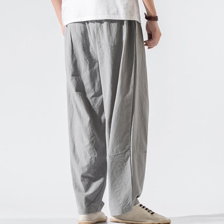 Buddha Stones Summer Casual Minimalist Drawstring Elastic Waist Solid Long Pants Men's Harem Pants With Pockets - image 4