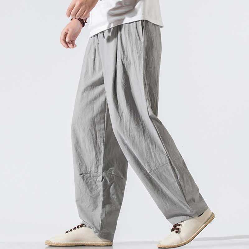 Buddha Stones Summer Casual Minimalist Drawstring Elastic Waist Solid Long Pants Men's Harem Pants With Pockets - image 1