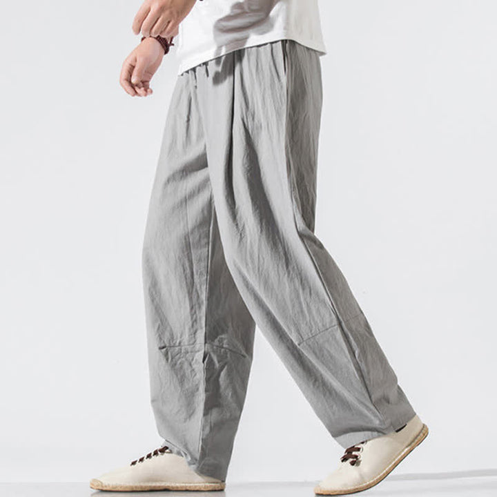 Buddha Stones Summer Casual Minimalist Drawstring Elastic Waist Solid Long Pants Men's Harem Pants With Pockets - image 1