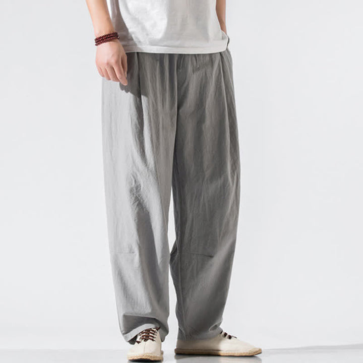 Buddha Stones Summer Casual Minimalist Drawstring Elastic Waist Solid Long Pants Men's Harem Pants With Pockets - image 2