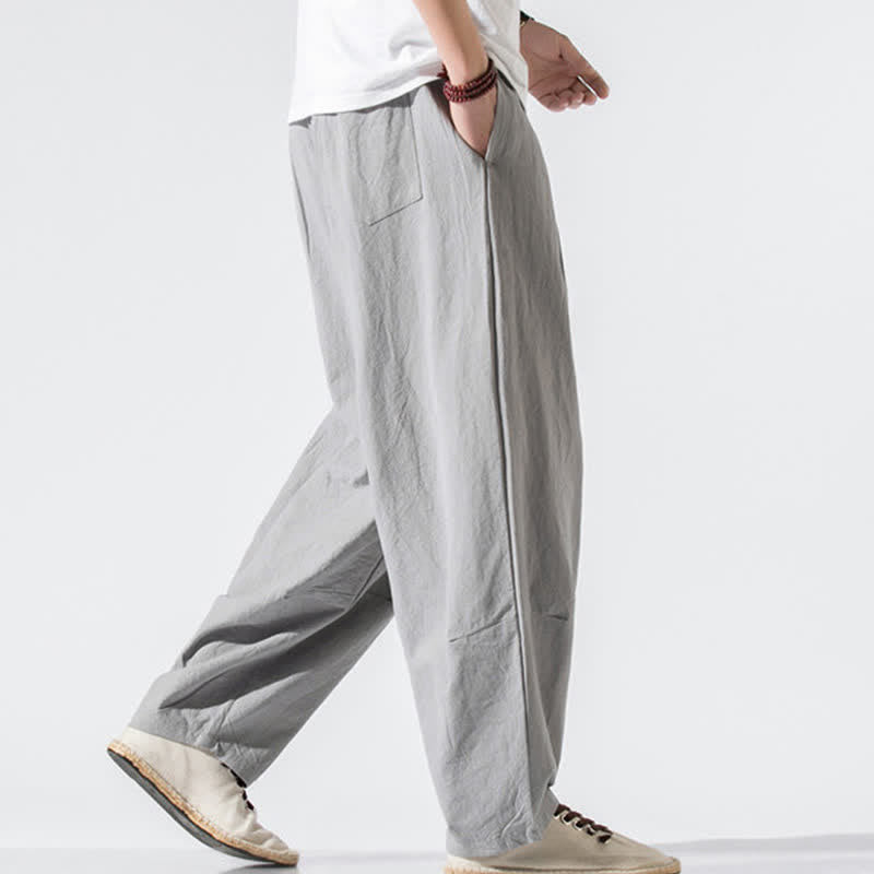Buddha Stones Summer Casual Minimalist Drawstring Elastic Waist Solid Long Pants Men's Harem Pants With Pockets - image 5