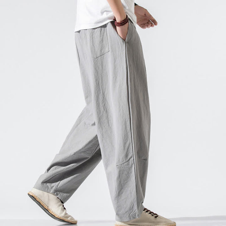 Buddha Stones Summer Casual Minimalist Drawstring Elastic Waist Solid Long Pants Men's Harem Pants With Pockets - image 5