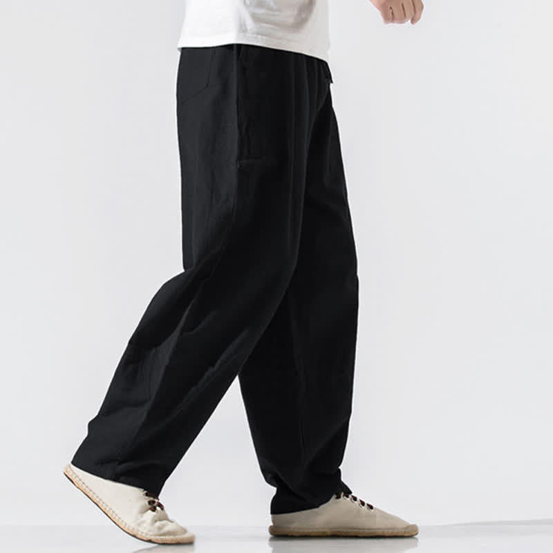 Buddha Stones Summer Casual Minimalist Drawstring Elastic Waist Solid Long Pants Men's Harem Pants With Pockets - image 8