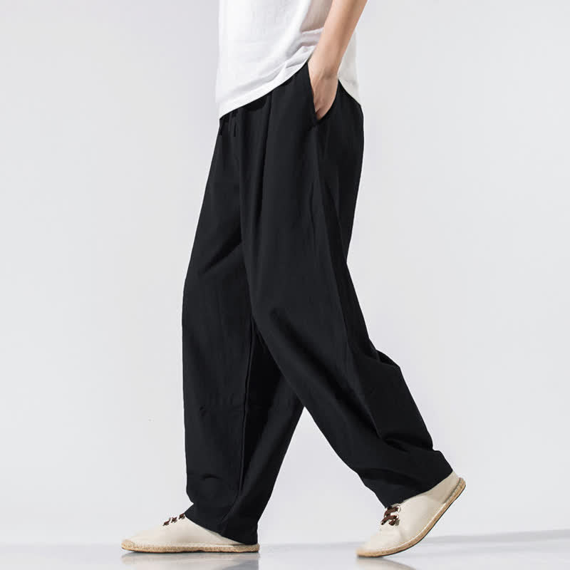 Buddha Stones Summer Casual Minimalist Drawstring Elastic Waist Solid Long Pants Men's Harem Pants With Pockets - image 13